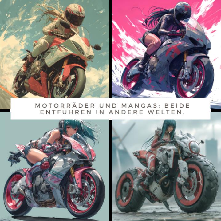 Motorrad Bilder Manga, Animie, Abstrakt, Niji mit einer Motorradfahrerin