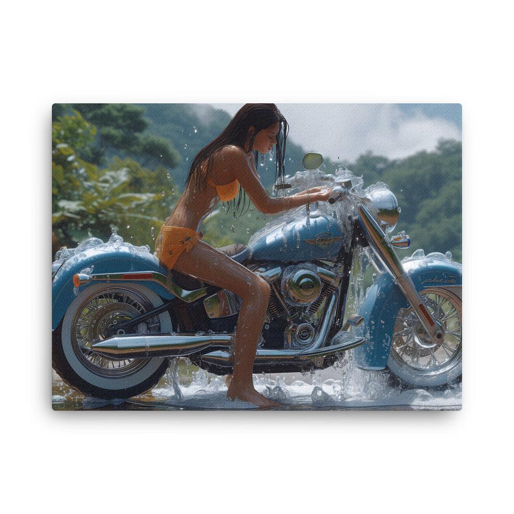 erotisches Motorradbild mit Frau Motorradfahrerin