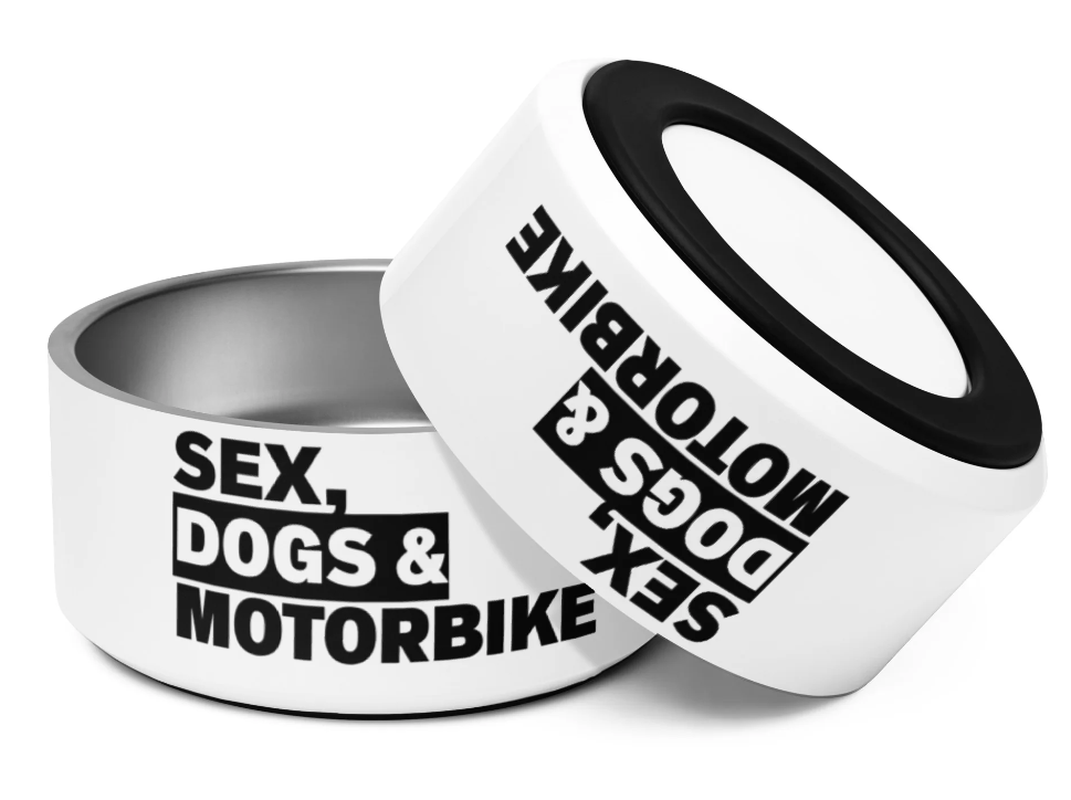 Hundenapf schwarz weiß mit Slogan sex dogs motorbike
