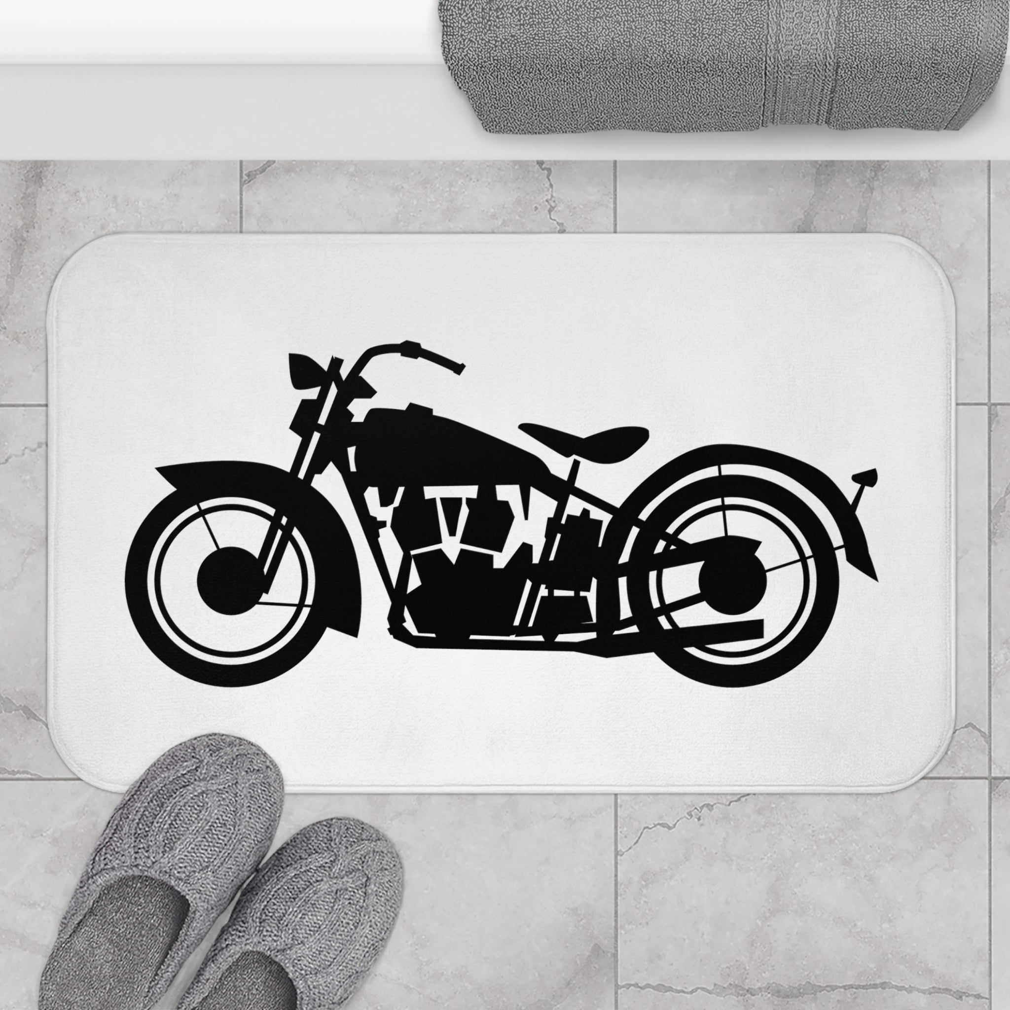 Motorrad-Art Badematte, Motorradmotiv, Badezimmer, Duschvorleger, lustiges Bild Motorrad, Motorradabbildung, Motorradbild